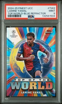 TOPPS FINEST UEFA CLUB COMPETITIONS TOP OF THE WORLD LAMINE YAMAL 27/150 PSA 9