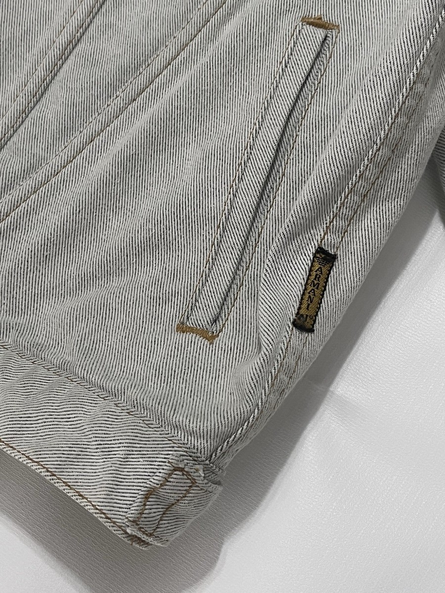 Armani Jeans Vintage Denim Jean White Gray Jacket Size XL 80s 90s