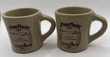 2 X Monmouth stoneware coffee mug moormans feed 1885 1980 service and quality