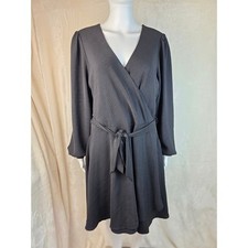 Black Textured Long Sleeve Wrap Dress Size L