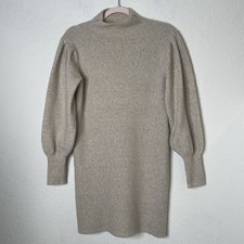 Blu Pepper Wool Blend Mock Neck Puff Sleeve Mini Dress Size S Beige