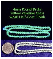 50 Pieces Czech Yellow VASELINE/URANIUM GLASS BEADS 4mm Round Druks 