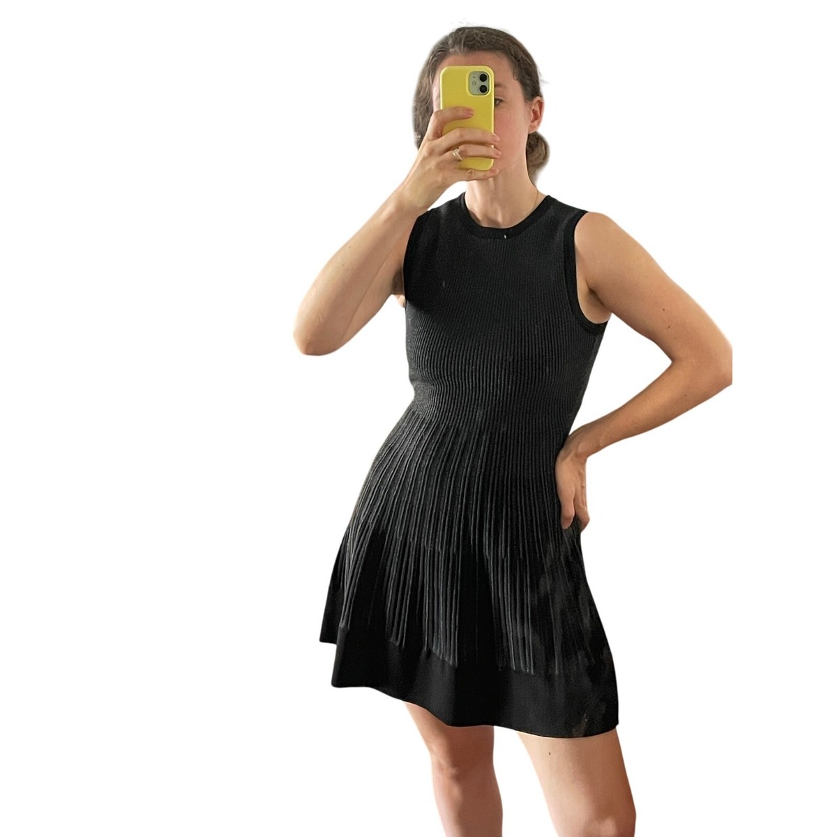 ALC Black Metallic Knit Sleeveless Fit and Flare Sweater Dress Size Small
