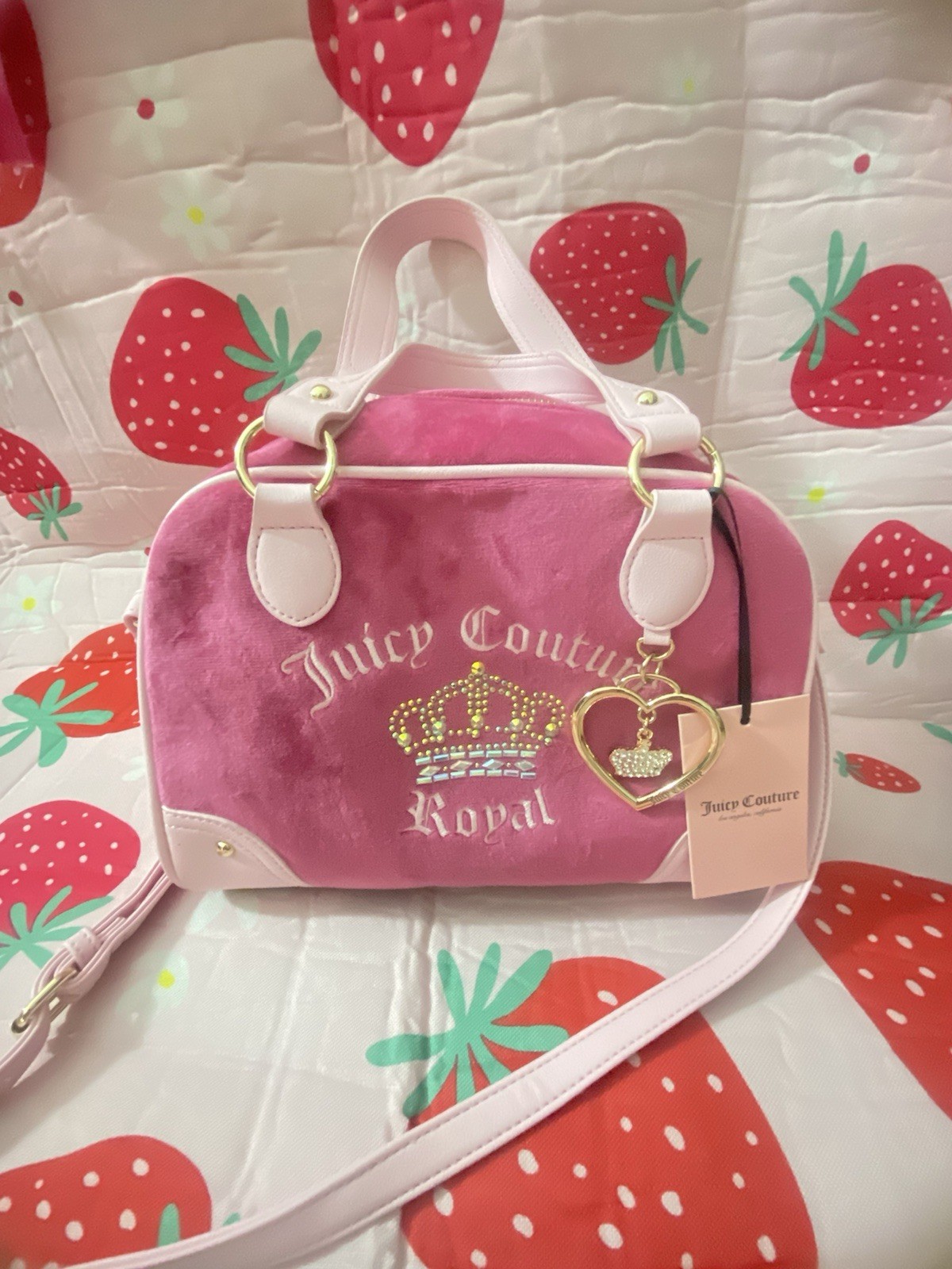 Juicy Couture Juicy Kingdom Bowler Bag Raspberry Tart Pink Velour NEW 🩷💋