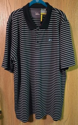 Under Armour Men's 3XL Golf Shirt Heatgear Short Sleeve Black/Gray Striped NWT