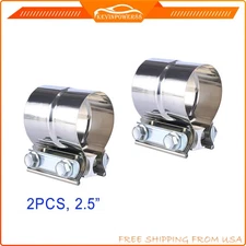 2Pcs 2.5" Inch T304 Stainless Steel lap joint Muffler Exhaust Pipe Band Clamp