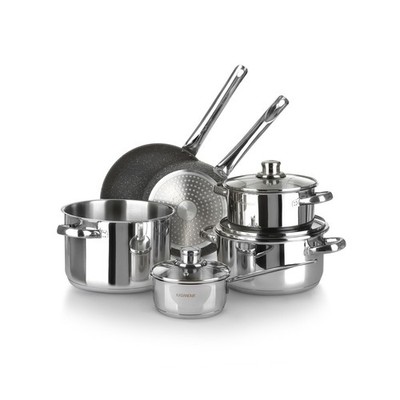 Grand Family 9Pcs Cookware set, Stainless steel pots, Nonstick aluminum fryin...