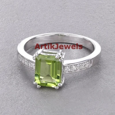 Natürlicher Peridot Edelstein Ring Mit 925 Sterling Silber Für Damen #3536 - Bild 1 von 4