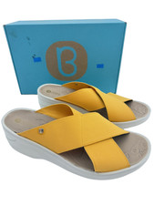 Bzees NEW Desire Stretch Criss Cross Yellow Slide Women 10 Wedge Sandal Washable
