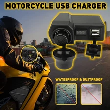 Waterproof Motorcycle Dual USB Charger Power Adapter Cigarette Lighter Voltmeter