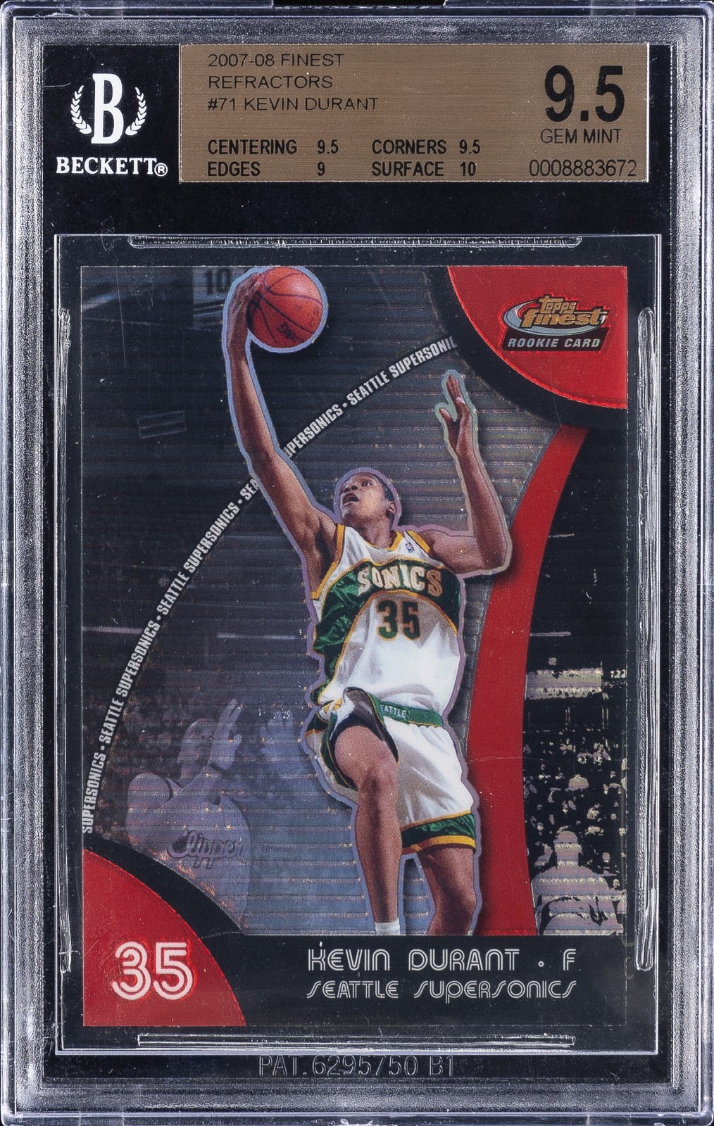 2007-08 NBA FINEST REFRACTORS #71 KEVIN DURANT BGS 9.5