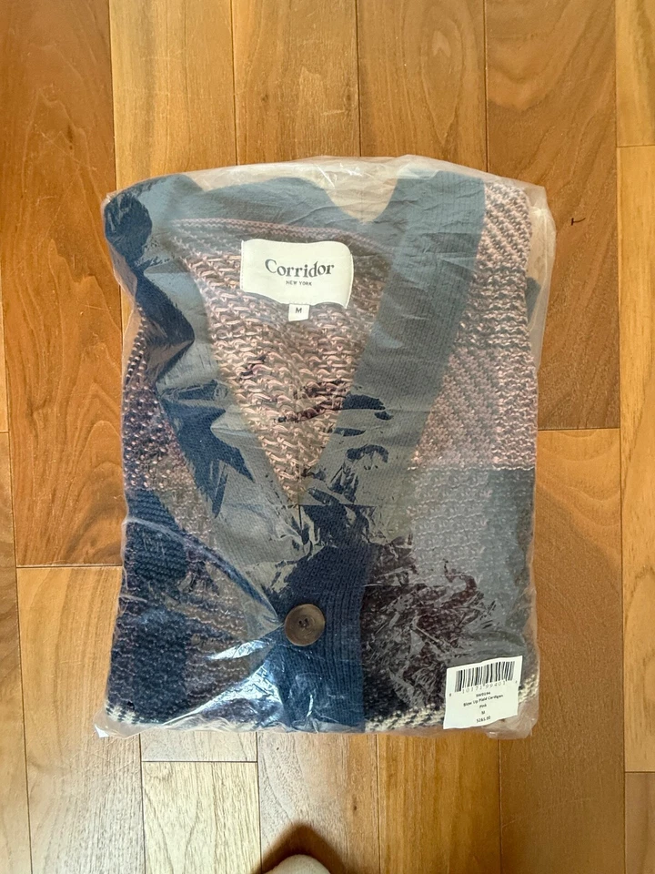 Men’s Corridor Plaid Blow Up Cardigan in Blue/Pink/White Size Medium - Image 3 of 4