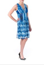 NWT CALVIN KLEIN Women Blue Sheer Chiffon Wrap Top Elastic Waist Lined Dress 10