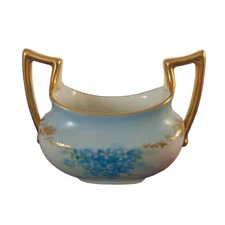 Limoges France Open Sugar Dish Bone China Hand Painted Gold Handles Vintage