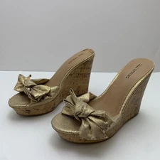 Call It Spring Gold Tie Wedge Sandals Size 7