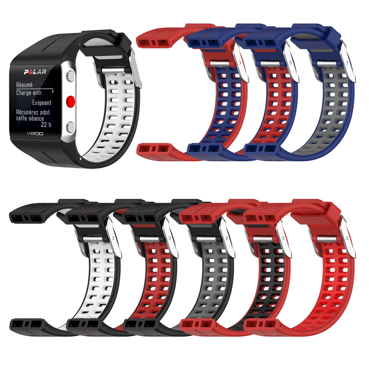 Replacement Watch Band Dual color Silicone Strap for Polar V800