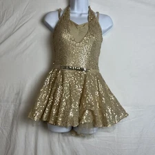 Revolution Dance Women's Beige Sequins One Piece Unitard Dance Dress Size SA