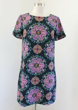 J Crew Short Sleeve Gallery Shift Dress Floral Medallion Print Size 2 Blue Pink