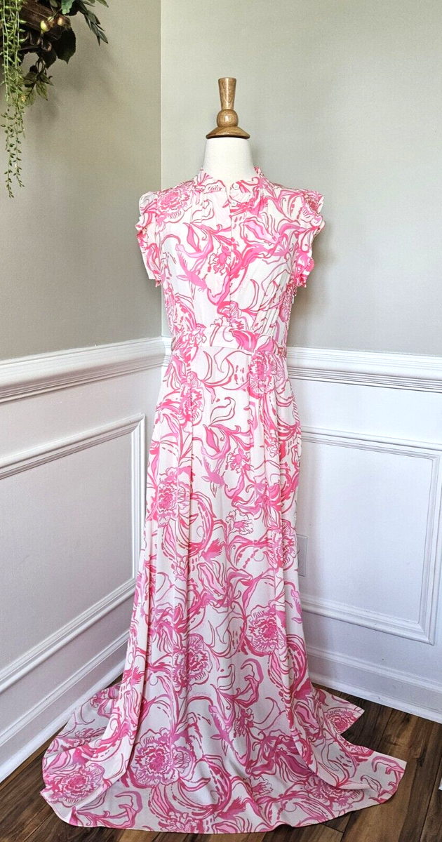 LILLY PULITZER SIZE PALM BEACH SILK MAXI DRESS GOOP X *KISS KISS