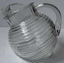 Vintage Anchor Hocking Manhattan Clear Glass Ribbed Tilted Ball Juice Pitcher