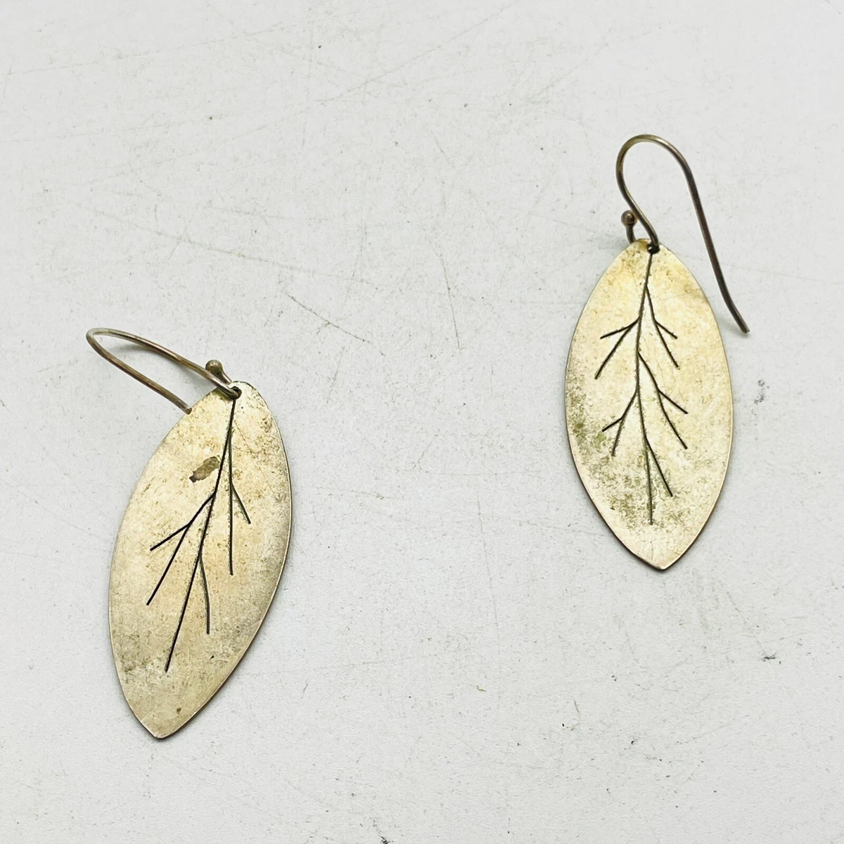 Brass Olive Leaf Cutout Vein Pierce Earrings Boho Nature Garden