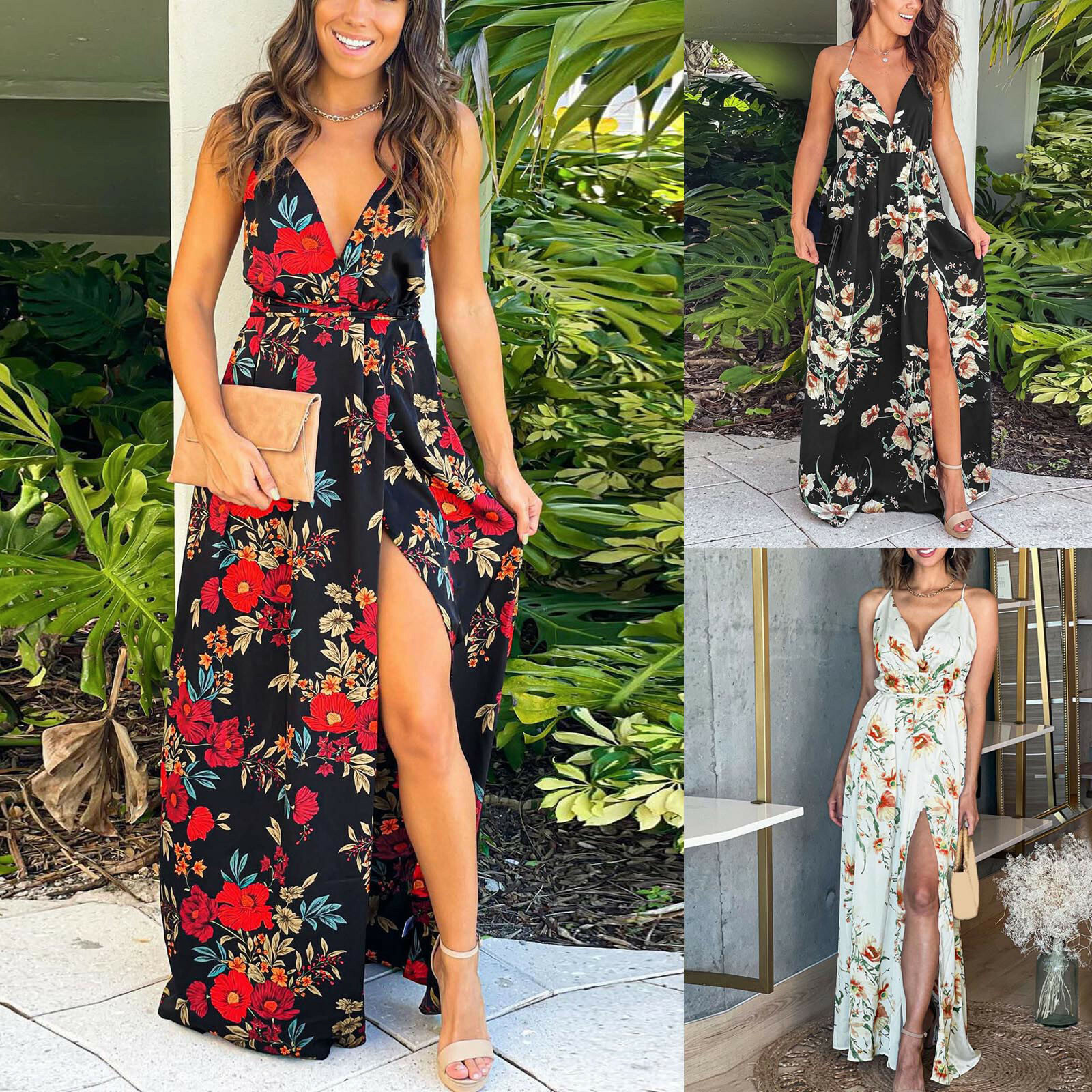 v neck spaghetti strap maxi dress