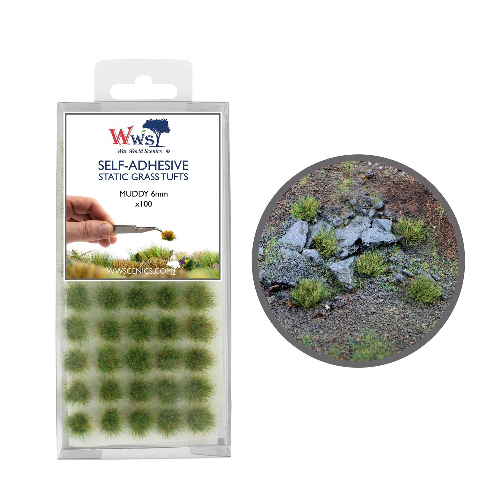 Static Grass Tufts x 100 – Muddy, 6mm – Model Railway Wargame Scenery