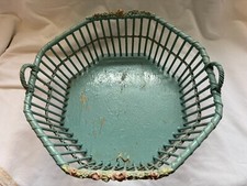 Antique Baby Nursery Tray/Basket-Handmade woven Wicker w/pink green rose buds