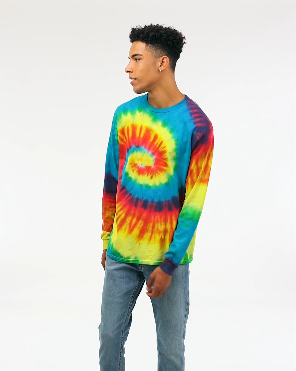 Colortone Men Tie-dyed Cotton Long Sleeve Pre-shrunk T-shirt Up To