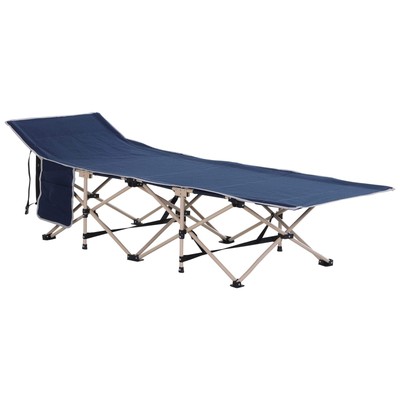 Campingbett: Tragbares Militäreinzelbett für Reisen im Freien, blau