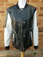 Guess (los Angeles) Black/white Faux Leather Jacket Size Medium