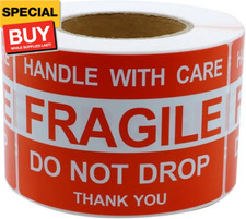 4'' x 6'' Fragile Stickers, Fragile - Handle with Care - Do Not Drop - Thank You