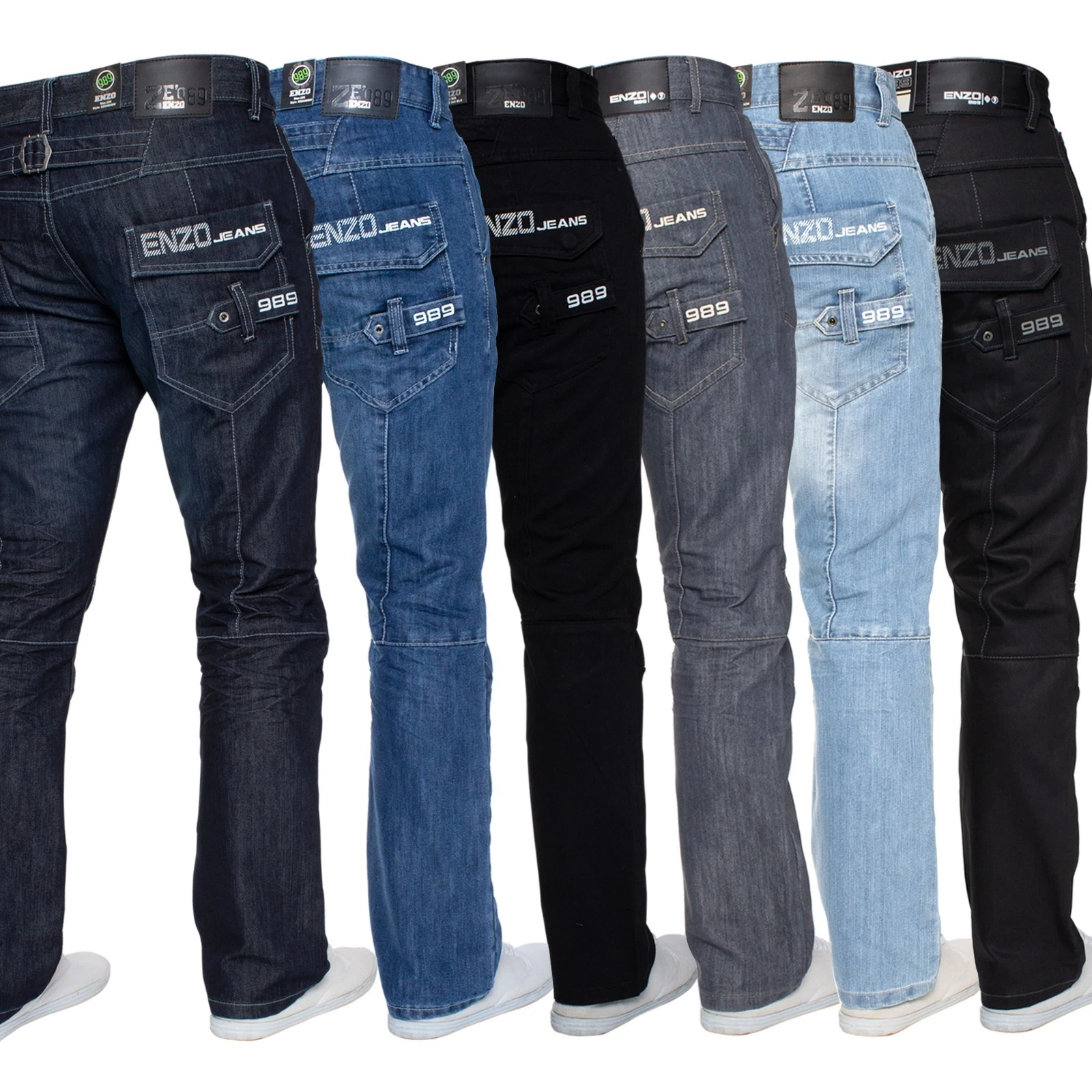 Enzo Mens Straight Leg Jeans Regular Fit Denim Trousers Pants All Waist Sizes UK