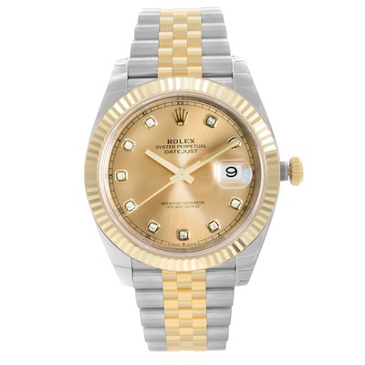 Rolex Datejust 41mm 18k Gold Steel Champagne Diamond Dial Men's Watch 126333