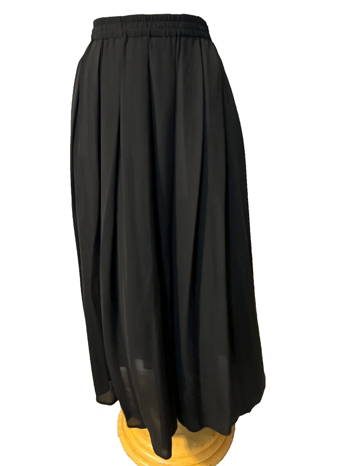 Anne Klein Midi Maxi A Line Skirt Large Black SILK Flowy Classic Flat Pleats - Image 3 of 4