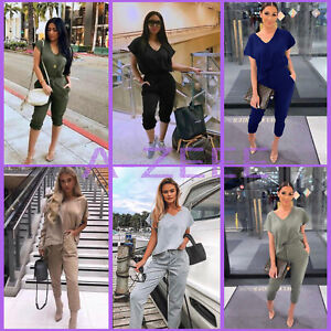 Women's Short Sleeve Vogue Boxy Tracksuit Ladies Check Top Bottom Loungewear Set