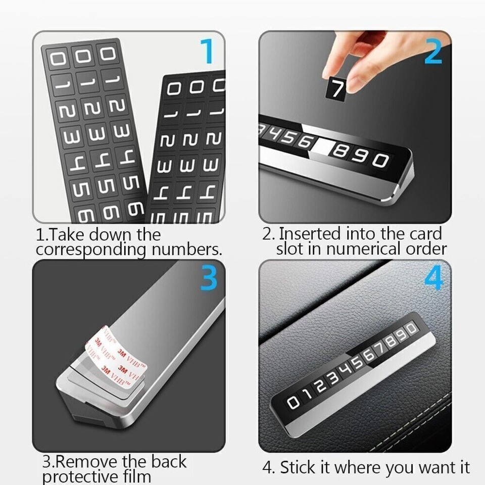 1X Digital Car Silver Temporary Parking Phone Number Plate Metal Hidden