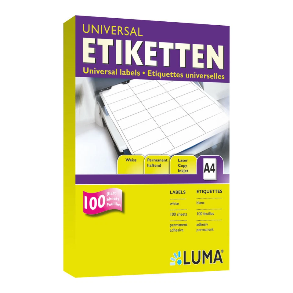 Etiketten in Format und Menge nach Wahl Luma Universal Aufkleber weiß A4 Drucker