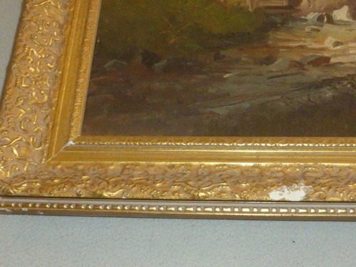 ORIGINAL GERAHMTES ÖLGEMÄLDE LANDHAUS WALD BERGE KÜNSTLER SIGNIERT VINTAGE - Bild 8 von 11