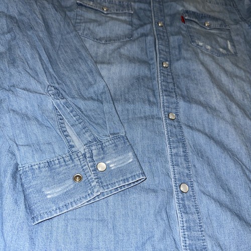 Levi's da uomo denim perla a scatto effetto invecchiato manica lunga XL viso sorridente ricamato - Foto 6 di 19