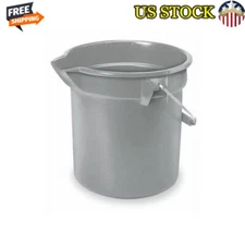 Round Utility Bucket Corrosive Resistant Handle 3.5 Gallon Capacity Gray Plastic