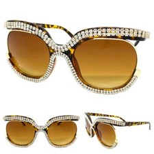 Oversize Classy Vintage Retro Style SUNGLASSES Large Square Bling Tortoise Frame