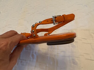 Prada orange studded tassel leather thong sandal Sz EU37.5