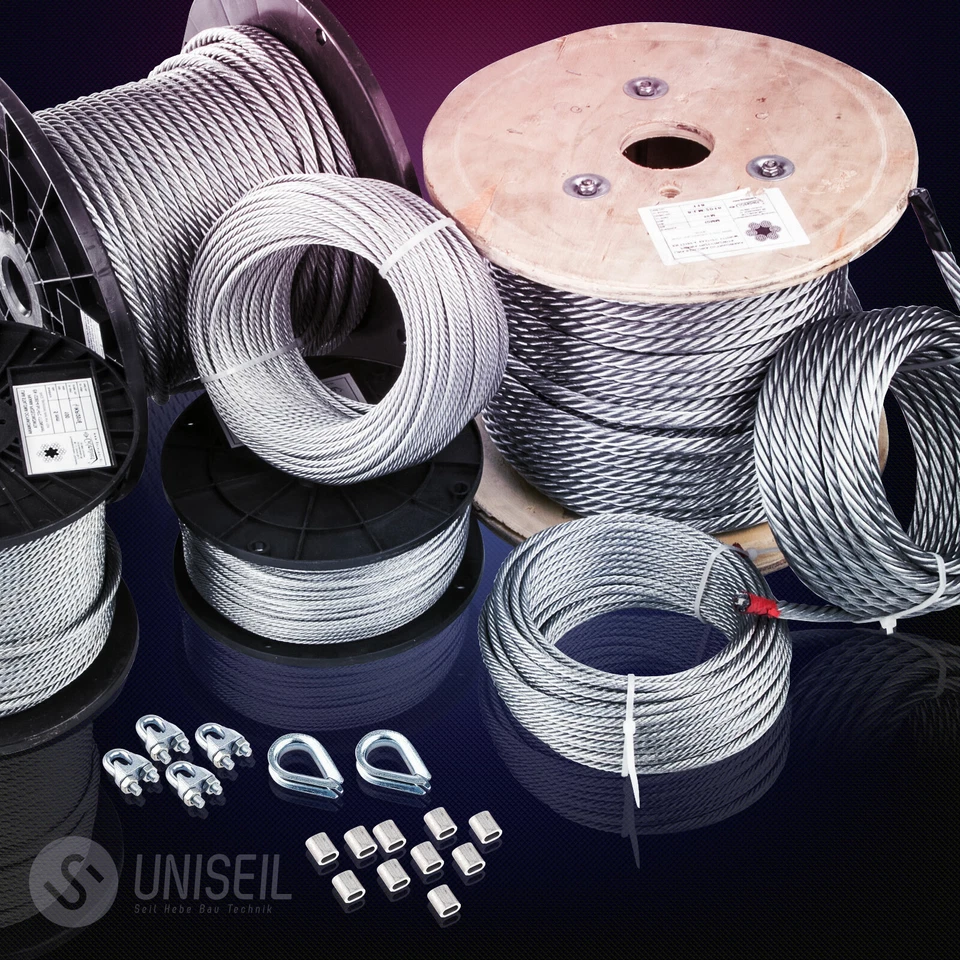 TIM'S WAREN Stahlseil Drahtseil DIN Drahtseile Draht Seil Verzinkt SET: +Klemmen 5m bis 200m