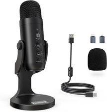 Podcast Microphone for PC, Noise Cancellation USB Mic with Gain, Volume Adjustme
