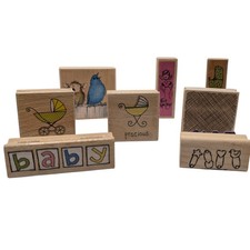Wood Mounted Rubber Stamp Set Baby Pregnancy Nursery Shower Craft Eight Pieces