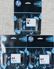 Lot of 3 HP 64 Black  Tri-Color Ink Cartridges SEALED OEM - Exp 2023
