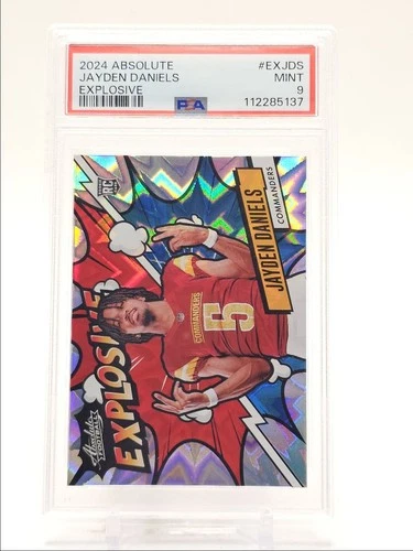 JAYDEN DANIELS 2024 ABSOLUTE EXPLOSIVE ROOKIE SSP COMMANDERS B RC PSA 9 Q0004