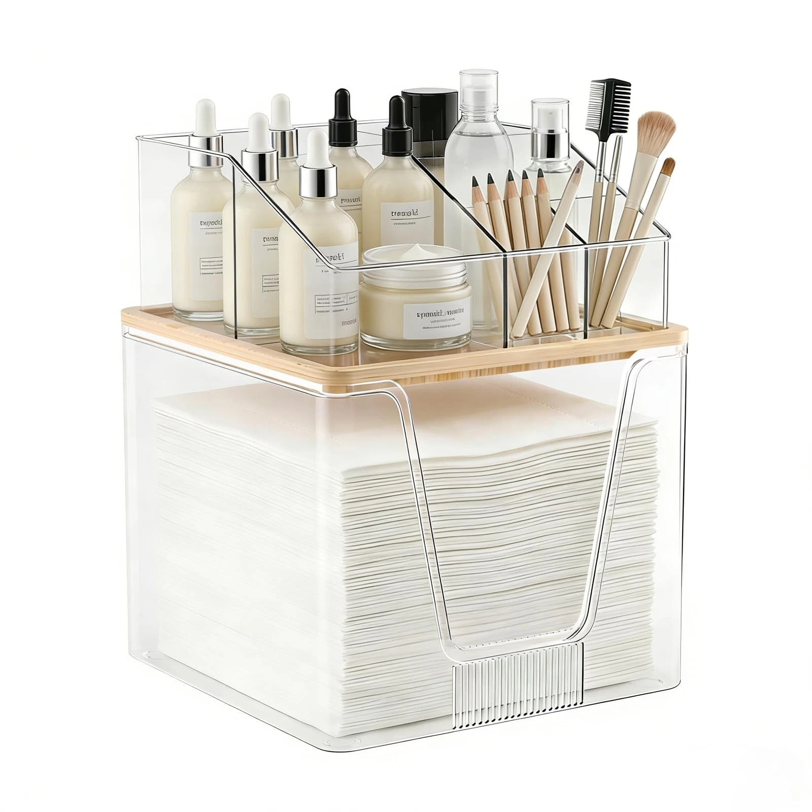 2 in 1 Disposable Facial Towel Holder and Cosmetic Organizer, Clear Storage w...