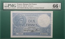 1939-42 FRANCE 10 FRANCS P# 84 PMG 66 EPQ GEM UNC